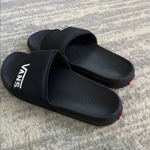 Vans Black Slide Sandals with White Logo Strap - Picture 2 of 2